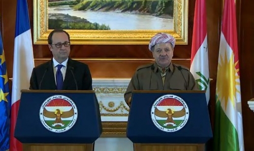 بارزاني يعرب عن أمله بالقضاء على داعش كليا ..وهولاند يؤكد دعم بلاده لاقليم كردستان عبر التحالف الدولي