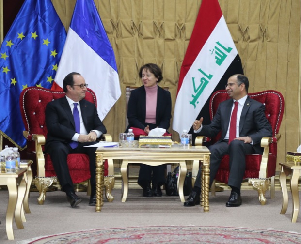 الجبوري والرئيس الفرنسي يبحثان سبل التعاون المشترك في القضاء على الارهاب