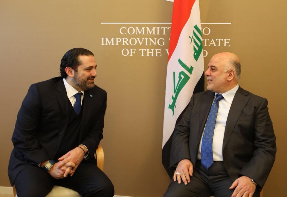 رئيس مجلس الوزراء الدكتور حيدر العبادي يلتقي على هامش المنتدى الاقتصادي العالمي في دافوس رئيس الوزراء اللبناني السيد سعد الحريري