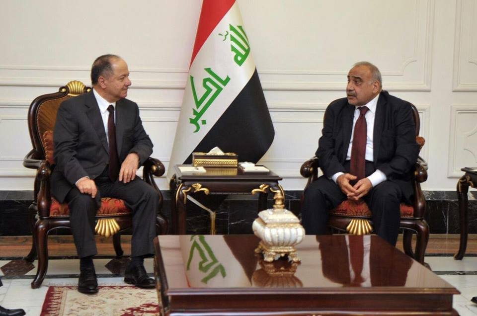 عبد المهدي يبحث مع بارزاني الخلافات والقضايا العالقة بين اربيل وبغداد