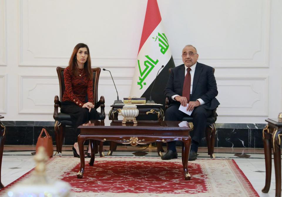 عبدالمهدي يقيم حفل استقبال وتكريم للناشطة العراقية نادية مراد
