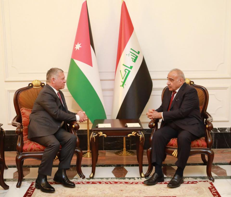 رئيس مجلس الوزراء عادل عبدالمهدي يستقبل ملك المملكة الاردنية الهاشمية جلالة الملك عبدالله الثاني.