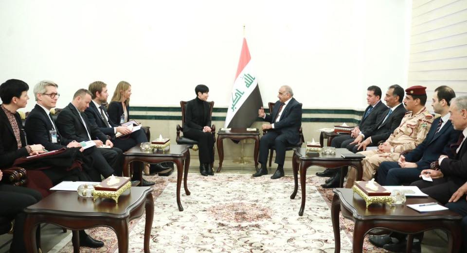 رئيس مجلس الوزراءعادل عبدالمهدي يستقبل وزيرة الخارجية لمملكة النرويج اينه اريكسن