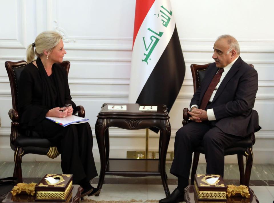 رئيس مجلس الوزراء عادل عبدالمهدي يستقبل ممثلة الأمين العام للأمم المتحدة في العراق ورئيسة بعثة مساعدة العراق السيدة جينين هينيس ب سشارت
