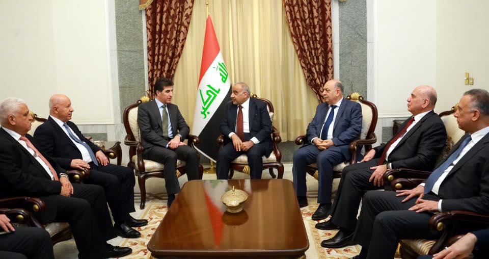 رئيس مجلس الوزراء عادل عبدالمهدي يستقبل رئيس حكومة اقليم كردستان نيجرفان بارزاني