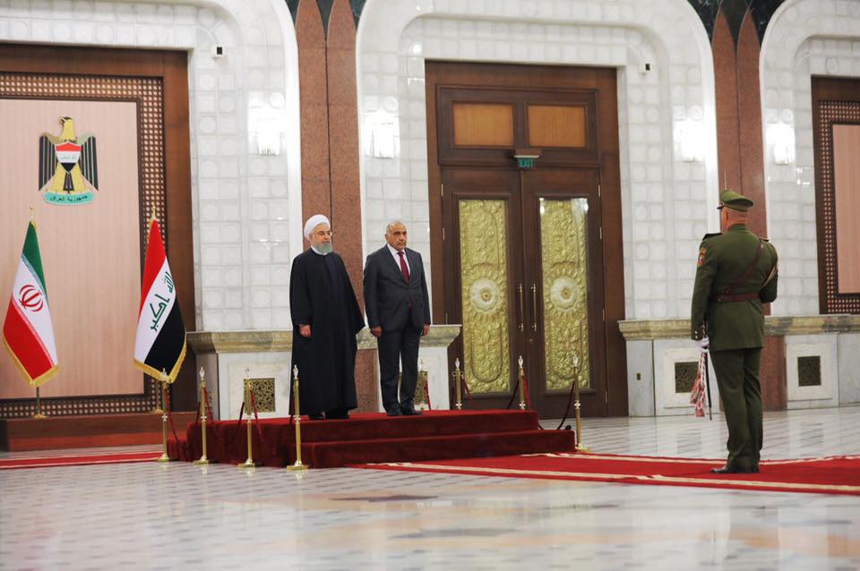 رئيس مجلس الوزراء عادل عبد المهدي ورئيس جمهورية ايران الاسلامية الدكتور حسن روحاني يترأسان جلسة المباحثات المشتركة