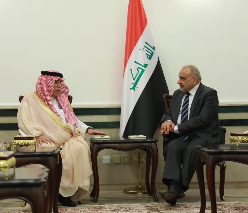 رئيس مجلس الوزراء عادل عبدالمهدي يستقبل وزير التجارة والاستثمار في المملكة العربية السعودية