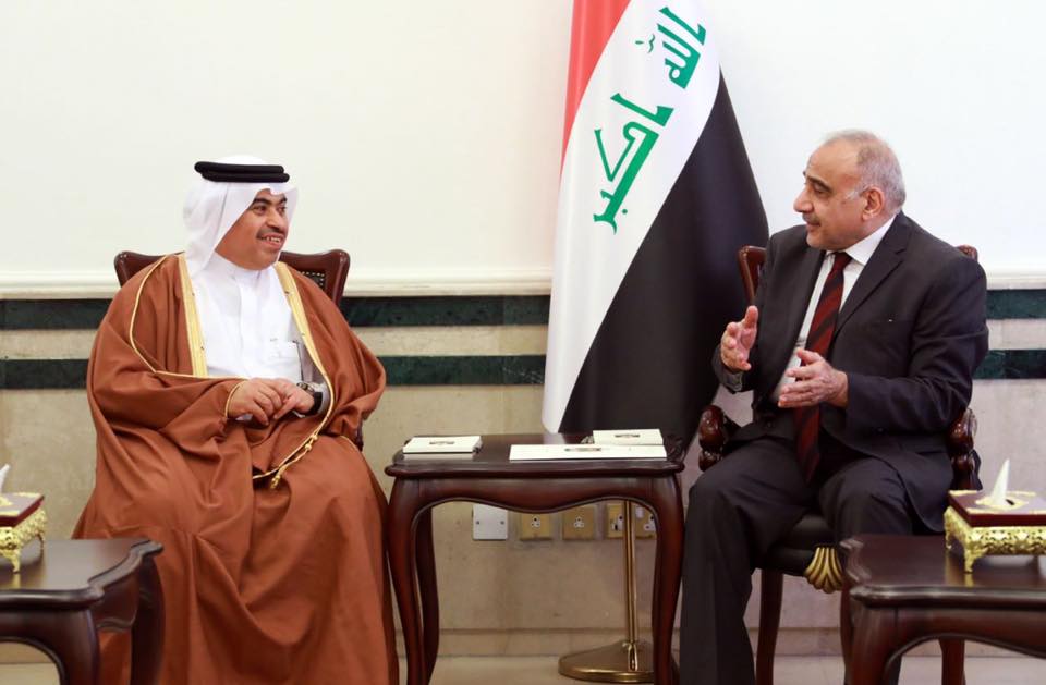 رئيس مجلس الوزراءعادل عبدالمهدي يستقبل وزير التجارة والصناعة في دولة قطر علي بن احمد الكوراي