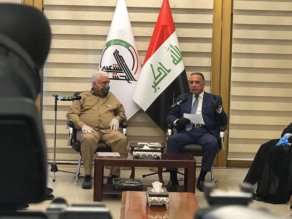 الكاظمي يزور الفياض في مقر الحشد الشعبي ببغداد
