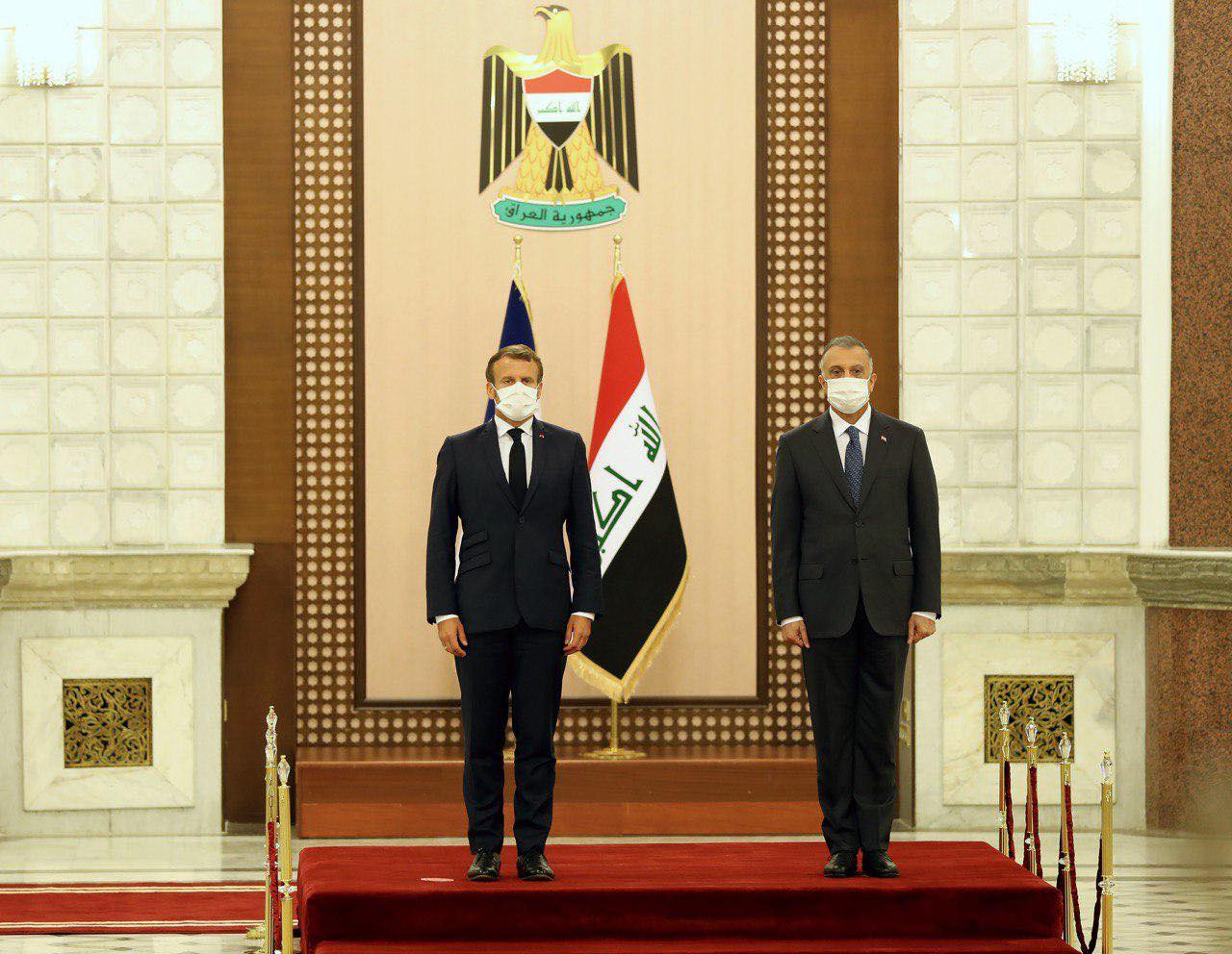 رئيس مجلس الوزراء مصطفى الكاظمي يستقبل الرئيس الفرنسي إيمانويل ماكرون