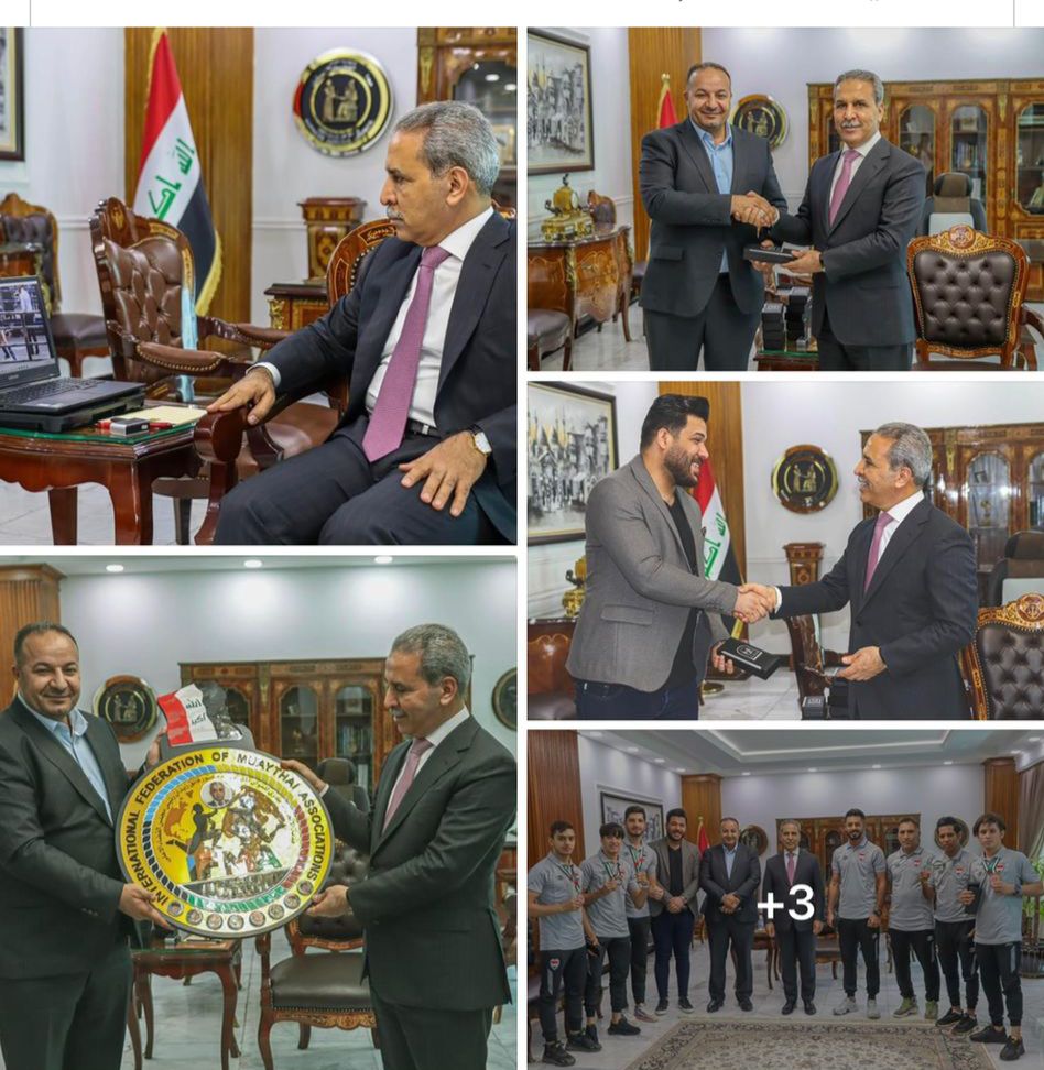 القاضي فائق زيدان يلبي طلب أحد أبطال الرياضة العراقية بمقابلته ويبارك له وزملائه الفوز في بطولة عالمية